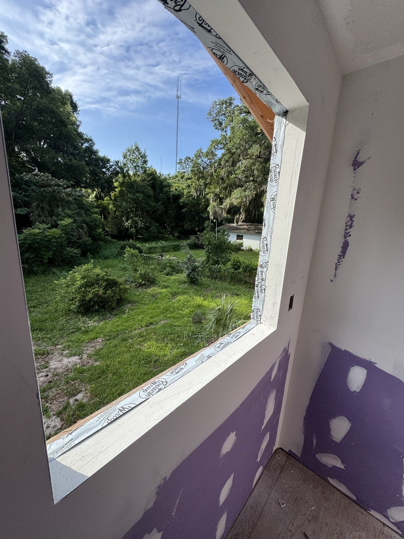 Window rough opening with Protecto Wrap — inside view